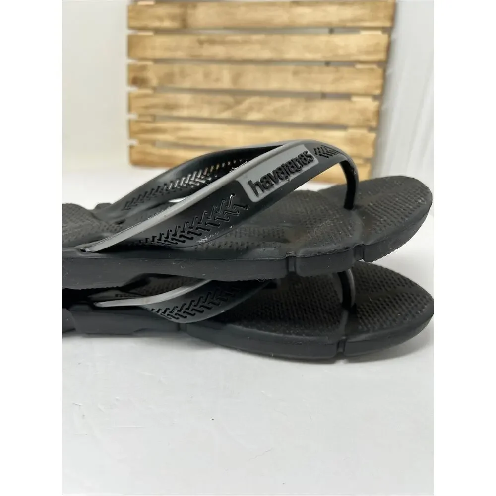 Havaianas Men’s Black Flip Flops with Gray Trim Size 41